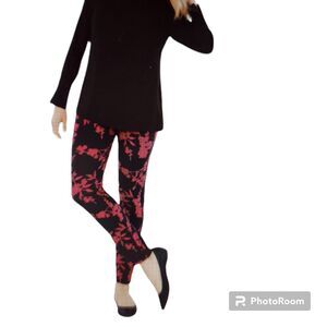 Chicos Travelers Navy Fuchsia Floral Pants-OP/S-Coastal Botanical-Ankle Knit